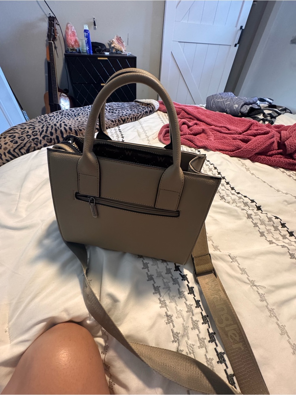 Taupe wrangler Handbag with Crossbody Strap